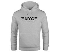 Neverless® Hoodie Herren Aufdruck NYC New York City Airforce Supply Print Kapuzen-Pullover Männer Fashion Streetstyle grau 3XL