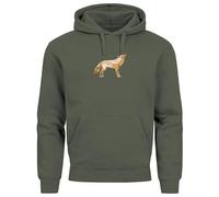 Neverless® Hoodie Herren Aufdruck Polygon Wolf Geometrie Motiv Kapuzen-Pullover Männer Fashion Streetstyle Oliv L