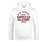 Neverless® Hoodie Herren Bedruckt Schriftzug Oldschool NYC New York City Allstars Kapuzen-Pullover Männer Fashion Streetstyle weiß-rot XXL