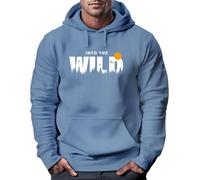 Neverless® Hoodie Herren Brustprint Bedruckt Into The Wild Schriftzug Outdoor Fashion Kapuzen-Pullover Männer Indigo Blue L