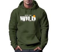 Neverless® Hoodie Herren Brustprint Bedruckt Into The Wild Schriftzug Outdoor Fashion Kapuzen-Pullover Männer Oliv 3XL