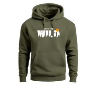 Neverless® Hoodie Herren Brustprint Bedruckt Into The Wild Schriftzug Outdoor Fashion Kapuzen-Pullover Männer Oliv L
