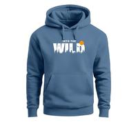 Neverless® Hoodie Herren Brustprint Bedruckt Into The Wild Schriftzug Outdoor Fashion Kapuzen-Pullover Männer Indigo-Blue S