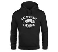 Neverless® Hoodie Herren California Republic Kalifornien Grizzly Bär Bear Aufdruck Print Kapuzen-Pullover Männer schwarz XL