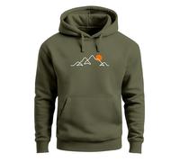 Neverless® Hoodie Herren Frontprint Line-Art Berge Wandern Natur Outdoor Fashion Kapuzen-Pullover Männer Oliv M