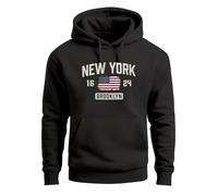 Neverless® Hoodie Herren New York Brooklyn Print USA Flagge Kapuzenpulli Männer Fashion Streetstyle Schwarz XL