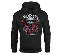 Neverless® Hoodie Herren North Wikinger Norwegen Skull Totenkopf Print Kapuzen-Pullover Männer Fashion Streetstyle schwarz 3XL