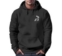Neverless® Hoodie Herren Print Aufdruck Hirsch Wald-Tiere Kapuzen-Pullover Männer Outdoor Fashion Streetstyle schwarz 3XL