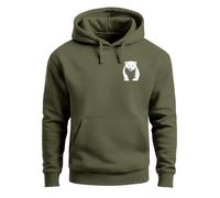 Neverless® Hoodie Herren Print Aufdruck Motiv Brustprint Logo Bär Natur Outdoor Männer Fashion Streetstyle Oliv L