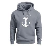 Neverless® Hoodie Herren Print Aufdruck Trend Anker Vögel Motiv Norden Meer Fashion Streetstyle Convoy-Grey XL