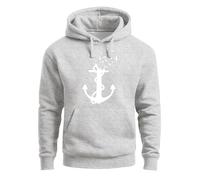 Neverless® Hoodie Herren Print Aufdruck Trend Anker Vögel Motiv Norden Meer Fashion Streetstyle Grau M