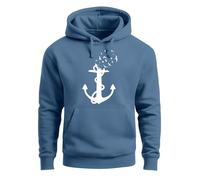 Neverless® Hoodie Herren Print Aufdruck Trend Anker Vögel Motiv Norden Meer Fashion Streetstyle Indigo-Blue XL