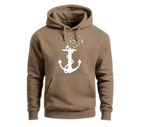 Neverless® Hoodie Herren Print Aufdruck Trend Anker Vögel Motiv Norden Meer Fashion Streetstyle Mocha XL
