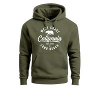 Neverless® Hoodie Herren Print California Aufdruck Bär Long Beach Kapuzen-Pullover Männer Fashion Streetstyle Oliv L
