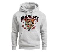 Neverless® Hoodie Herren Print Tiger Aufdruck Schrift Motiv Kapuzen-Pullover Männer Fashion Streetstyle Grau 5XL