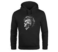 Neverless® Hoodie Herren Punk Mohawk Skull Totenkopf Irokese Print Kapuzen-Pullover Männer Fashion Streetstyle schwarz M