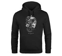 Neverless® Hoodie Herren Santa Muerte La Catrina Mexican Skull Dia de los Muertos Tattoo Design Kapuzen-Pullover Männer schwarz L