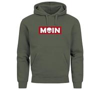 Neverless® Hoodie Herren Schriftzug Moin Skull Totenkopf Aufdruck Print Parodie Hamburg Männer Fashion Streetstyle Oliv L