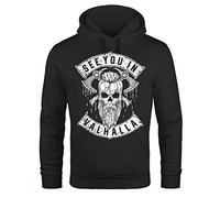 Neverless® Hoodie Herren See You in Valhalla Wikinger Totenkopf Skull Print Kapuzen-Pullover Männer Fashion Streetstyle schwarz 3XL