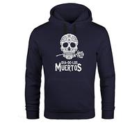 Neverless Hoodie Herren Sugar Skull Dia De Los Muertos Totenkopf mit Blumen Kapuzen-Pullover Männer schwarz L
