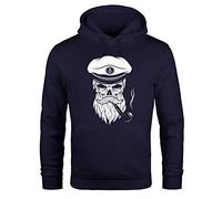 Neverless Hoodie Herren Sweatshirt Totenkopf Kapitän Captain Skull Bard Hipster Original Spirit Seemann Navy 4XL