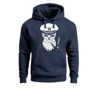 Hoodie Herren Sweatshirt Totenkopf Kapitän Captain Skull Bard Seemann - Sailor Captain mit Pfeife navy XXL