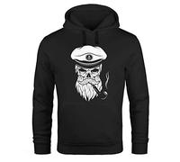 Neverless Hoodie Herren Sweatshirt Totenkopf Kapitän Captain Skull Bard Hipster Original Spirit Seemann schwarz M