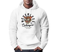 Neverless® Hoodie Herren Tiger Print Motiv Schrift Retro Vintage Clothing Fashion Streetstyle weiß XL