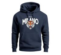 Neverless® Hoodie Herren Tiger Print Schriftzg Milano Italy Kapuzen-Pullover Männer Italien Fashion Streetstyle Navy 3XL