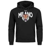 Neverless® Hoodie Herren Tiger Print Schriftzg Milano Italy Kapuzen-Pullover Männer Italien Fashion Streetstyle schwarz 5XL