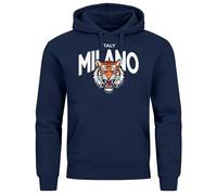 Neverless® Hoodie Herren Tiger Print Schriftzg Milano Italy Kapuzen-Pullover Männer Italien Fashion Streetstyle Navy M