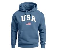 Hoodie Herren USA Schriftzug College Retro US Flagge Amerika Front-Print Aufdruck Motiv Fashion Streetstyle indigo blue XL