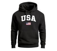 Hoodie Herren USA Schriftzug College Retro US Flagge Amerika Front-Print Aufdruck Motiv Fashion Streetstyle schwarz L