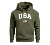 Neverless® Hoodie Herren USA Schriftzug College Retro US Flagge Amerika Front-Print Aufdruck Motiv Fashion Streetstyle Oliv XXL