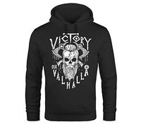 Neverless® Hoodie Herren Victory or Valhalla Skull Totenkopf Wikinger Print Kapuzen-Pullover Fashion Streetstyle schwarz 3XL