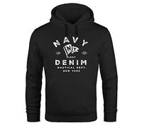 Neverless® Hoodie Herren Vintage Motiv Schriftzug Navy Denim Nautical New York Kapuzen-Pullover Männer schwarz 5XL