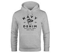 Neverless® Hoodie Herren Vintage Motiv Schriftzug Navy Denim Nautical New York Kapuzen-Pullover Männer grau XL