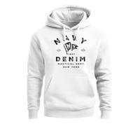 Neverless® Hoodie Herren Vintage Motiv Schriftzug Navy Denim Nautical New York Kapuzen-Pullover Männer Weiss XL