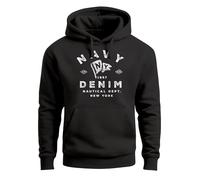 Neverless® Hoodie Herren Vintage Motiv Schriftzug Navy Denim Nautical New York Kapuzen-Pullover Männer Schwarz XL