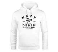 Neverless® Hoodie Herren Vintage Motiv Schriftzug Navy Denim Nautical New York Kapuzen-Pullover Männer weiß L