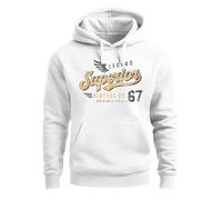 Neverless® Hoodie Herren Vintage Retro Motiv Schriftzug Superior Legend Flügel Kapuzen-Pullover Männer Fashion Weiss L