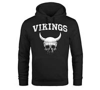 Neverless® Hoodie Herren Wikinger-Helm Skull Totenkopf Print Aufdruck Kapuzen-Pullover Männer Fashion Streetstyle schwarz 3XL