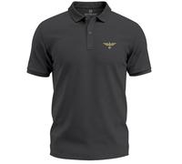 Neverless® Poloshirt Herren mit Aufdruck Adler Flügel Logo - Kurzarm Polo Sommer Casual Look Modern Fit Fashion Dunkelgrau-Melange L