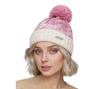 Neverless Strick-Mütze Damen Grobstrick Pudel-Mütze zweifarbig Ombré Bommel-Mütze Winter-Mütze Rosa Unisize