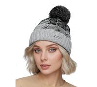 Neverless Strick-Mütze Damen Grobstrick Pudel-Mütze zweifarbig Ombré Bommel-Mütze Winter-Mütze Schwarz-grau Unisize