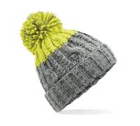 Neverless Strick-Mütze Damen Grobstrick Pudel-Mütze zweifarbig Ombré Farbverlauf Bommel-Mütze Winter-Mütze Grau-gelb Unisize