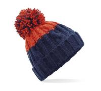 Neverless Strick-Mütze Damen Grobstrick Pudel-Mütze zweifarbig Ombré Farbverlauf Bommel-Mütze Winter-Mütze Navy-rot Unisize