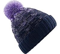 Neverless Strick-Mütze Herren Grobstrick Pudel-Mütze zweifarbig Ombré Bommel-Mütze Winter-Mütze Lavendel Unisize