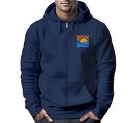 Neverless® Sweatjacke Herren Zip Hoodie Pullover Kapuze Logo Print Sommer Sonne Welle Strand Meer Fashion Streetstyle Navy XL