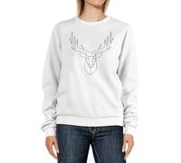 Neverless® Sweatshirt Damen Aufdruck Hirsch Geweih Low Poly Rundhals-Pullover Pulli Sweater Weiss S